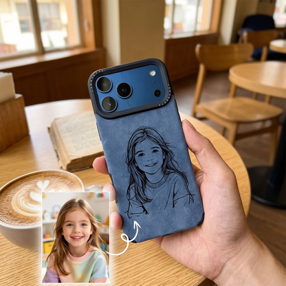 Personalized Custom Line Drawing 3D DIY Engraved Faux Leather Faux Phone Case For iPhone 17 16 15 14 13 12 11 Pro Max Pro 17Air