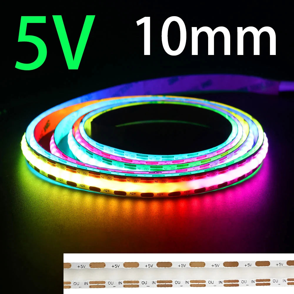 COB Smart LED Strip Light DC 5V 12V Individually Addressable 160LED Dream Colour 5mm RGB Pixel LED Tape Ribbon DIY Dimmable