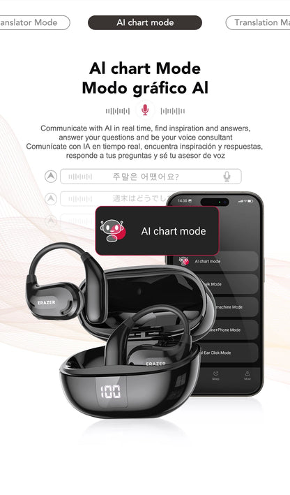 Erazer XT66 Intelligent Translator Earphone Wireless Headphones Bluetooth Earbuds Real-time Translate Equalizer APP Built-in Mic