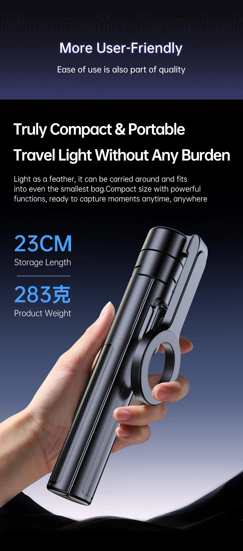 T18 Magnetic Phone Tripod Wireless Phone Grip Selfie Stick Desktop Tripod