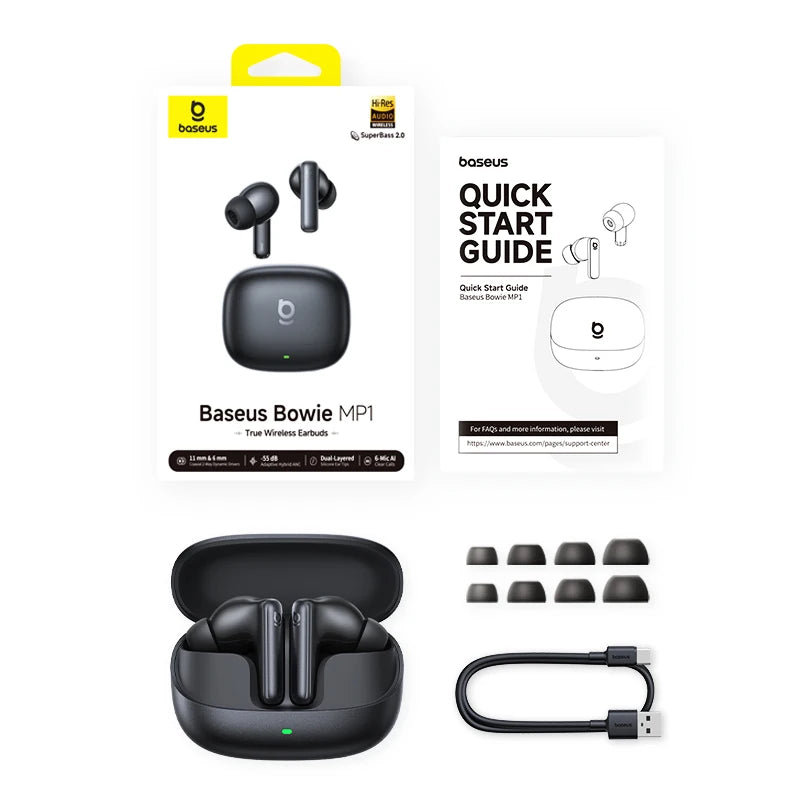 Baseus Bowie MP1 ANC Bluetooth 6.0 True Wireless Earbuds -55dB Adaptive Hybrid ANC Earphones Hi-Res LDAC 6-Mic ENC In-Ear Buds