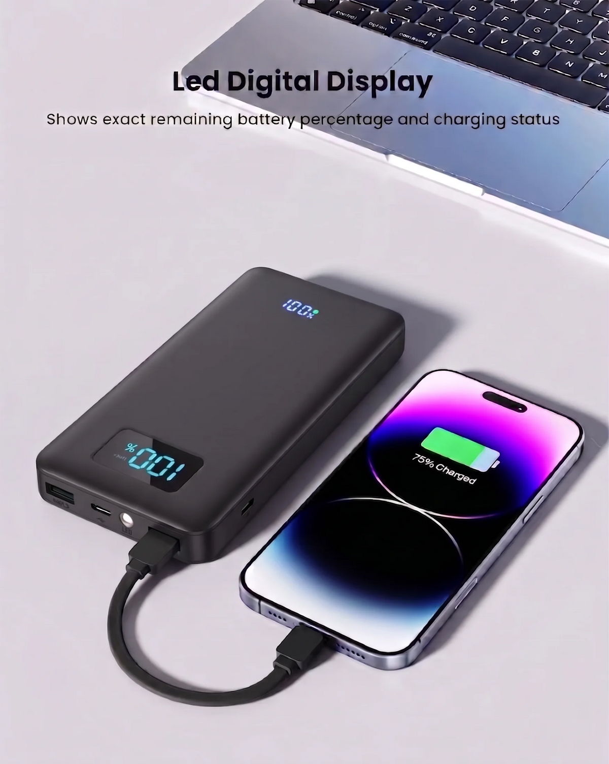 12W PD Charge Powerbank 10000mAh Thin Portable Charger Type C USB C External Battery Backup Power Supply with LED Display for Travel Camping Fits iPhone 17 16 15 14 Plus Pro Max Samsung Galaxy S26 S25 Ultra S24 Google Pixel 9