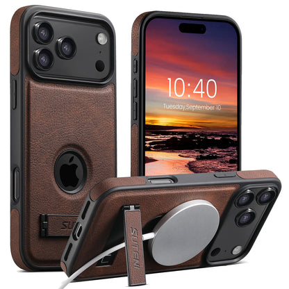 For Magsafe Invisible Bracket Cover For iPhone 12 13 14 15 16 17 18 Pro Max Magnetic Leather Phone Case For IPhone 17 18 Pro Max