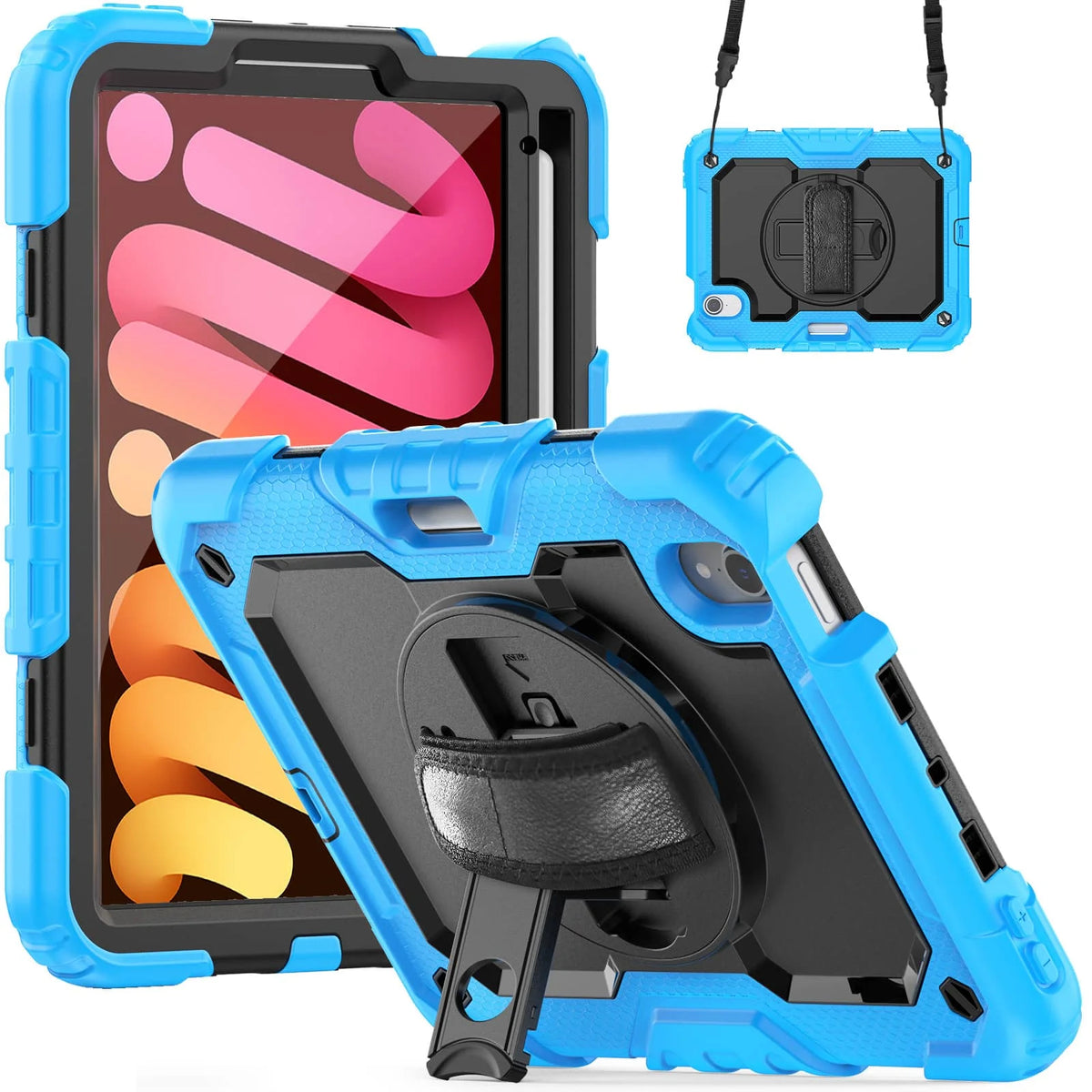 Case for iPad Mini 7 (A17 Pro)2024/ Mini 6 8.3'' with Screen Protector Pencil Holder [360 Rotating Hand Strap] &Stand Shockproof