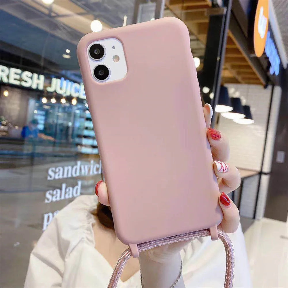 Strap Cord Silicone Phone Case For Samsung S22 S21 S23 S24 Ultra S20 FE S10 Plus Note 20 Plus Crossbody Necklace Lanyard Cover
