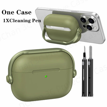 For AirPod Pro3 Case With Lock Shockproof Protective Cover with Cleaner Kit For Airpod 4 Case For AirPods Pro 3 Phone Stand Case