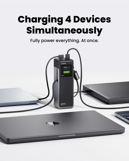 SHARGE 170W Laptop Power Bank 25000mAh Dual Built-in USB-C Cable Fast Charging Battery Pack for iPhone 17/16 Pro Max MacBook