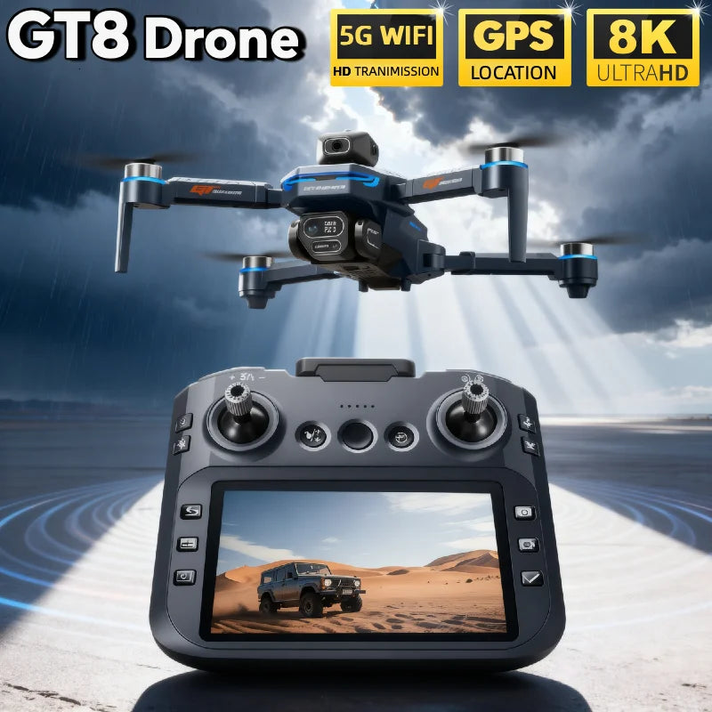 For Genuine GT8 Drone 4K Professional Dual Camera FPV GPS Brushless Motor Optical Flow Hovering Folding Quadcopter 4k 8K RC Dron