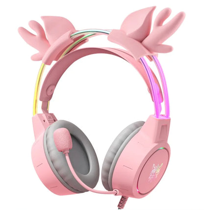 ONIKUMA X15 Pro Pink Cat Ear Gaming Headset Wired RGB Headphones 50MM Driver 3.5MM Stereo Sound Flexible Mic for PC PS4 PS5 Xbox