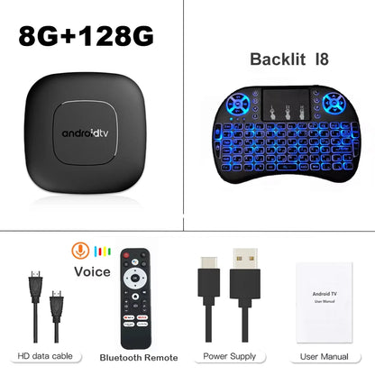 T1 Android 16 TV Box Support Dual Band Wifi BT5.4 8K HD Video Max Memory 128GB Voice Remote Suitable for Home TV Media Playback