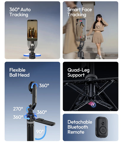Ulanzi TT23M Magnetic Auto-Tracking Selfie Stick Tripod Smart Face Tracking Selfie Stick Ground Tripod for Outdoor Travel Vlog