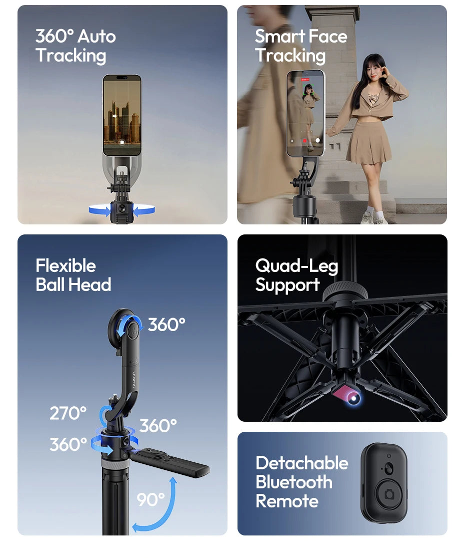 Ulanzi TT23M Magnetic Auto-Tracking Selfie Stick Tripod Smart Face Tracking Selfie Stick Ground Tripod for Outdoor Travel Vlog