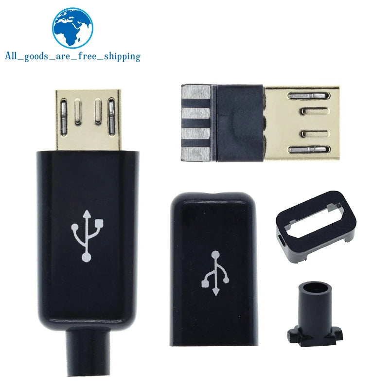 10/30pcs Micro USB 5PIN Welding Type Male Plug Connectors Charger 5P USB Tail Charging Socket 4 in 1 White Black