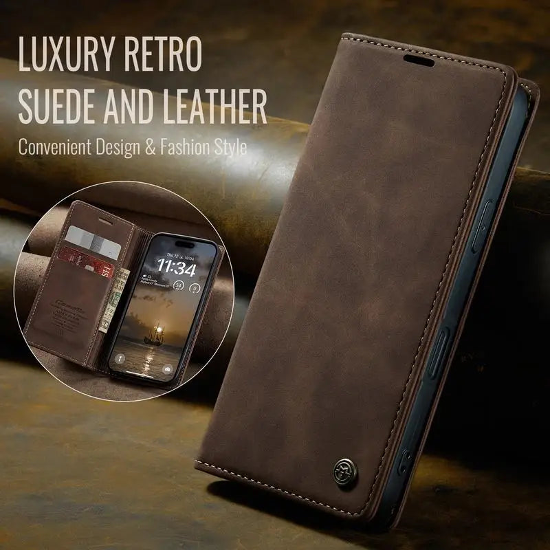 Leather Case For iPhone 17 16 15 14 13 12 11 18 Pro Max Air 16E X XR XS Max SE 2020 6 6s 7 8 Plus Luxury Magnetic Phone Cover