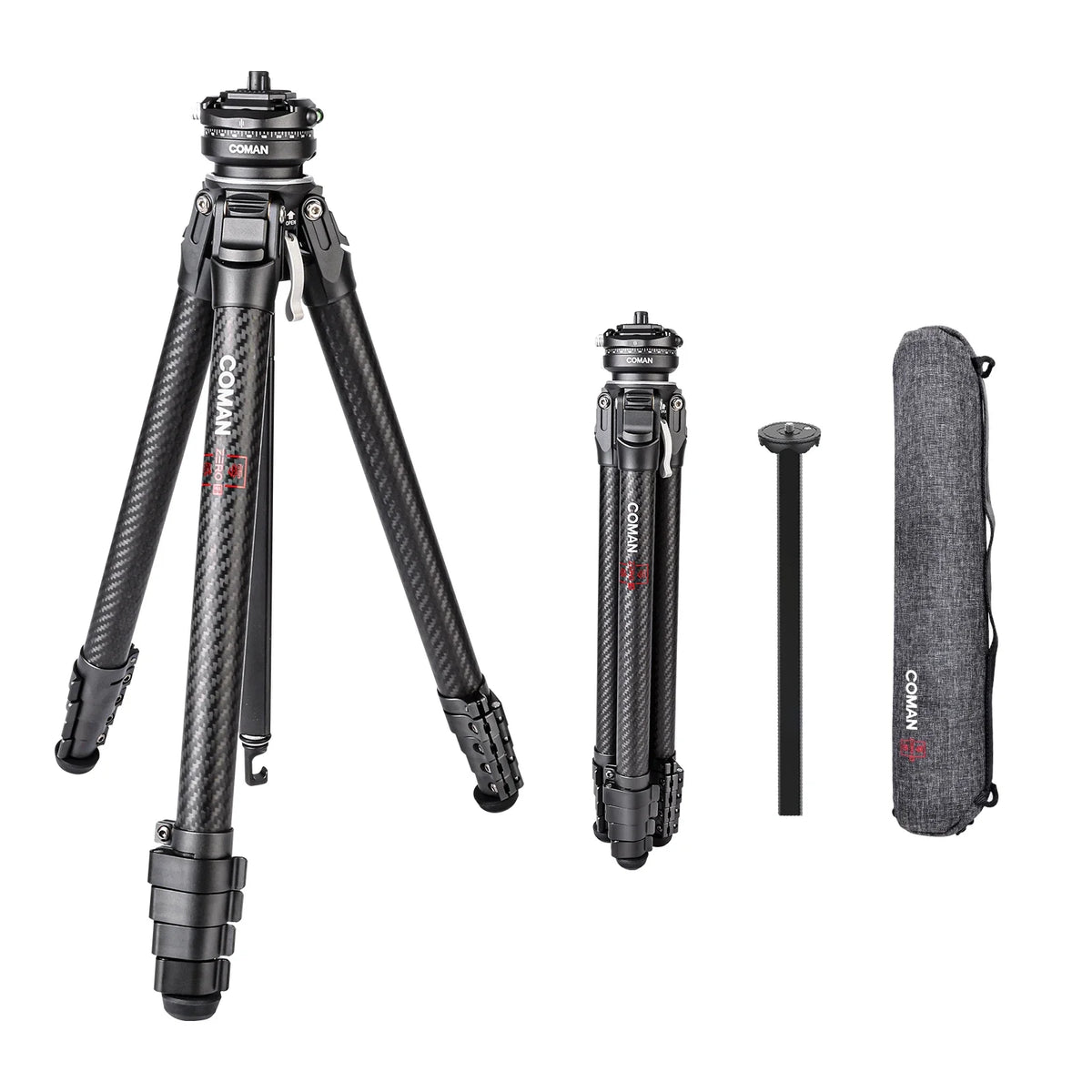 COMAN Zero F38 Carbon Fiber Tripod with Quick Release 360° Panoramic Ball Head for Nikon Canon DSLR Camera Travel Size