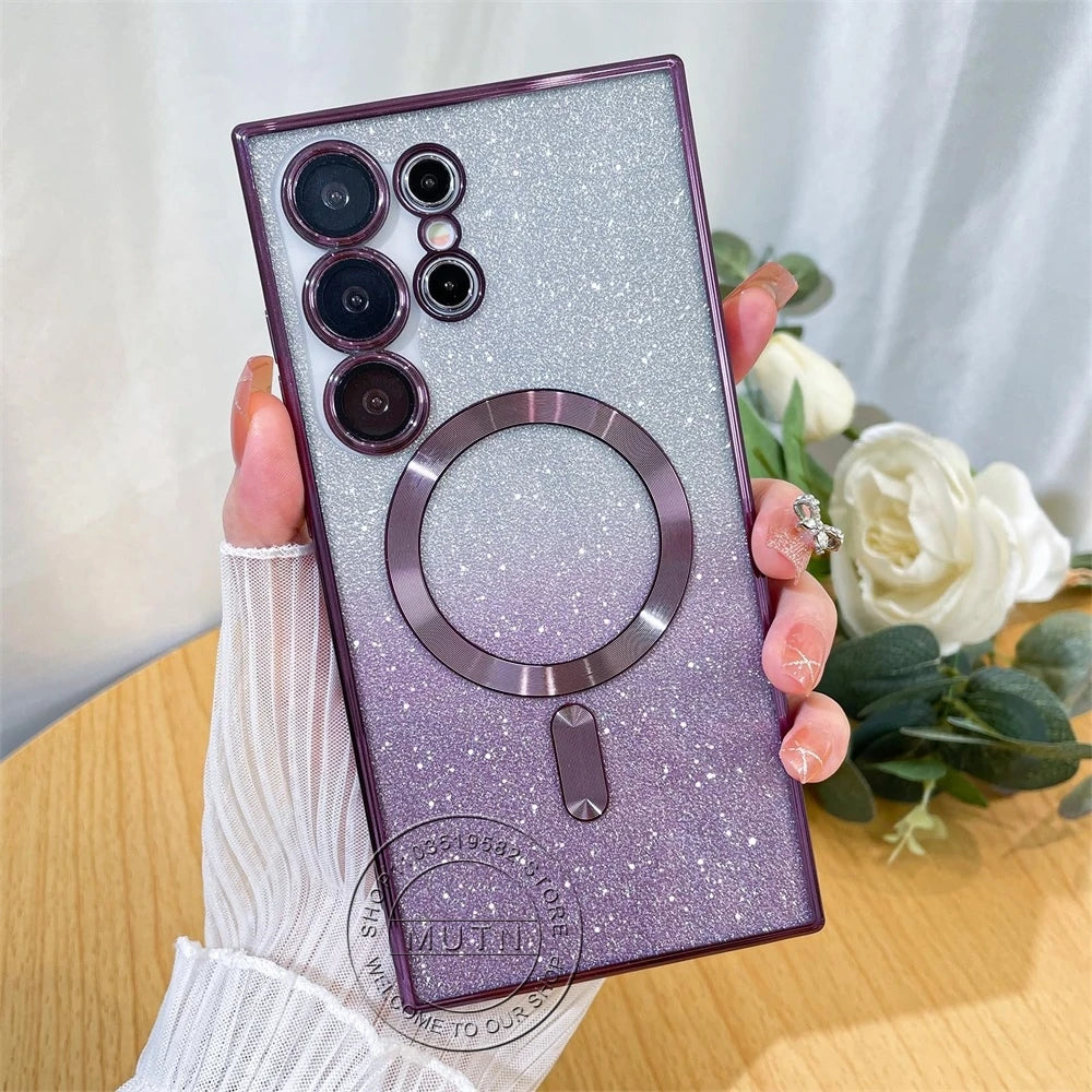 For Samsung Galaxy S26 S25 S24 S23 S22 S21 S20 Plus FE Case Note20 Ultra S24FE Plating Glitter Wireless Bling Cover Girls Women