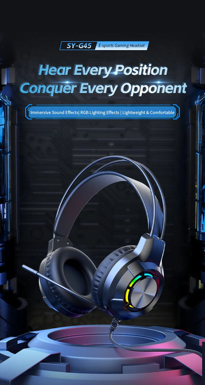 Over-Ear Gaming Headphone 7.1 Surround Sound ENC Noise Cancelling Mic RGB LED Wired Headset for PC PS4 PS5 Xbox Laptop Desktop