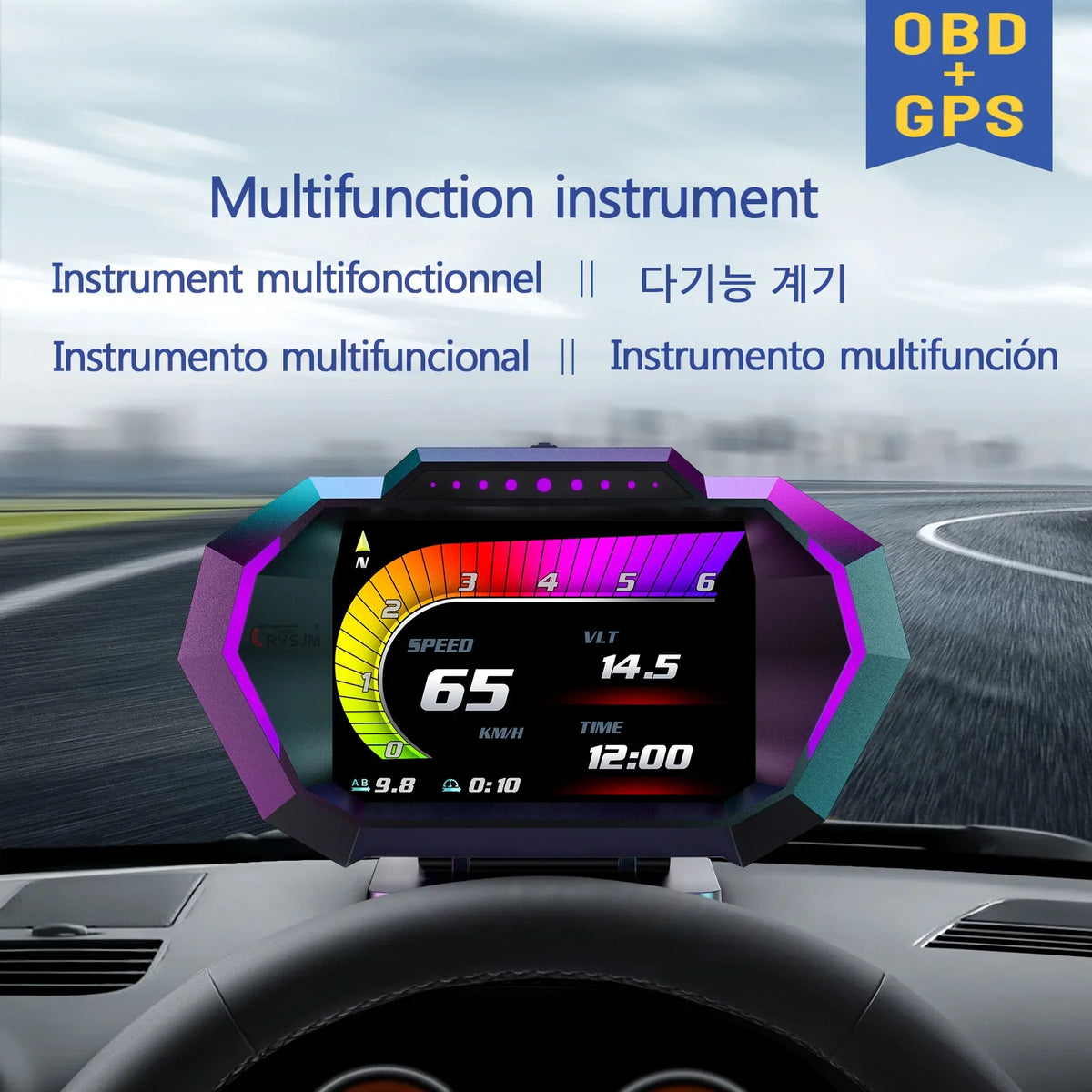 OBD2 + GPS HUD P24 OBD Head Up Display Car Digital Speedometer Fuel Consumption Water Temp Voltage Press Slope Meter With Alarm