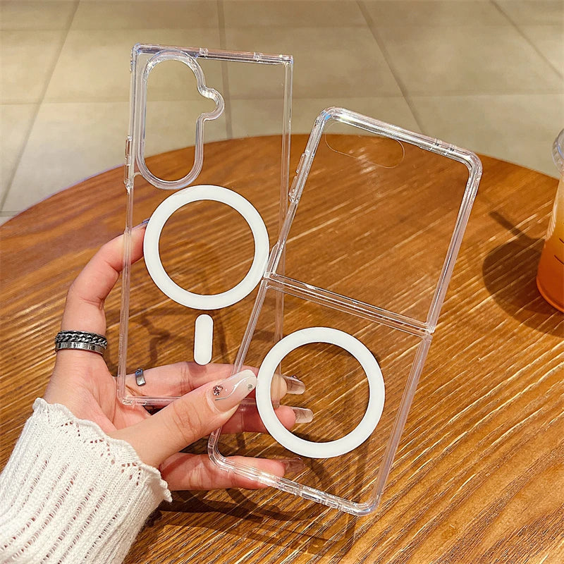 Clear Acrylic For Magsafe Magnetic Wireless Charge Case For Samsung Z Flip Z Fold 7 6 5 4 3 ZFlip7 Flip6 Shockproof Bumper Cover