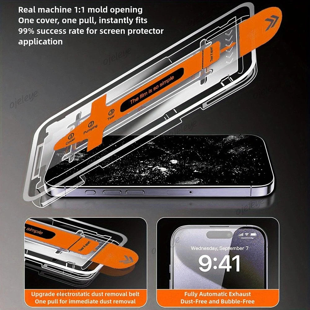 Screen Protector For iPhone 17 16e 16 15 14 11 13 12 18 17 Pro Max 8 Plus Air XR XS X Tempered Glass Film Auto-Alignment Install