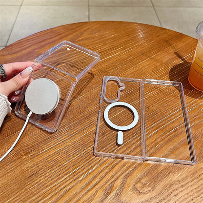 Clear Acrylic For Magsafe Magnetic Wireless Charge Case For Samsung Z Flip Z Fold 7 6 5 4 3 ZFlip7 Flip6 Shockproof Bumper Cover