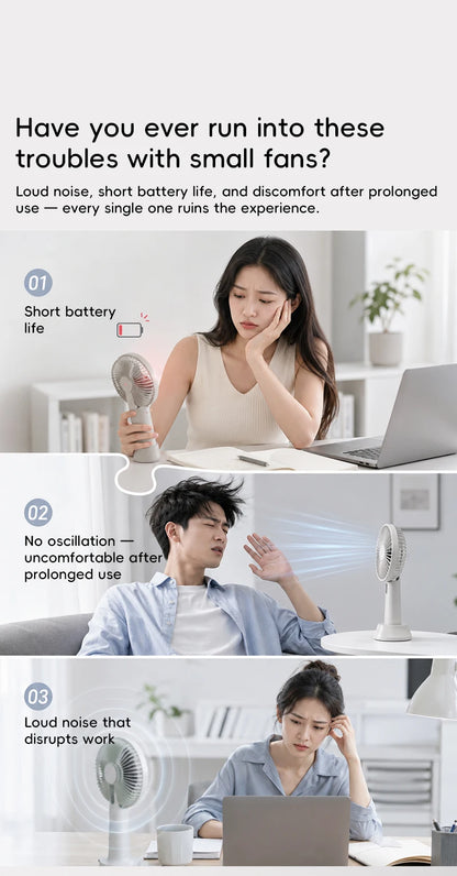 KINSCOTER Smart Oscillating Desk Fan 4000mAh USB Angle Adjustable Silent Rechargeable Fan 5 Wind Speeds for Home/Office/Gift