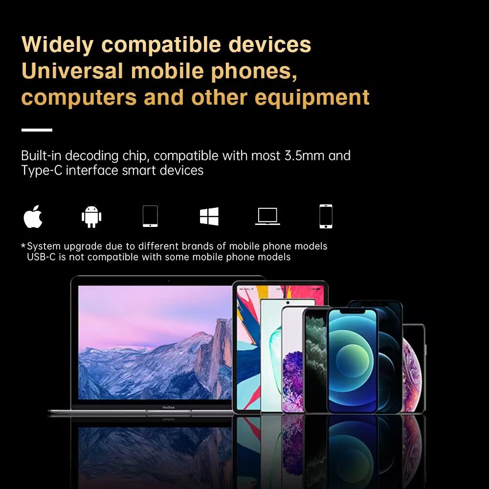 ND Venus Type C/3.5mm Wired Headphones Dynamic Drive HiFi Bass Stereo Music Earphones Noise Cancelling Game Headset For Phone PC
