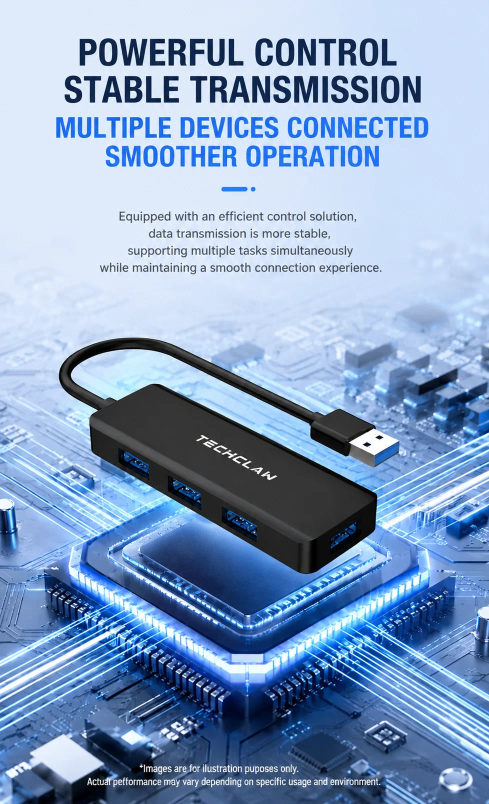 TECHCLAW USB 3.2 Hub 4 Ports USB-A Splitter 5Gbps High Speed USB Hub Adapter Portable Multi USB Expander for Laptop PC Computer