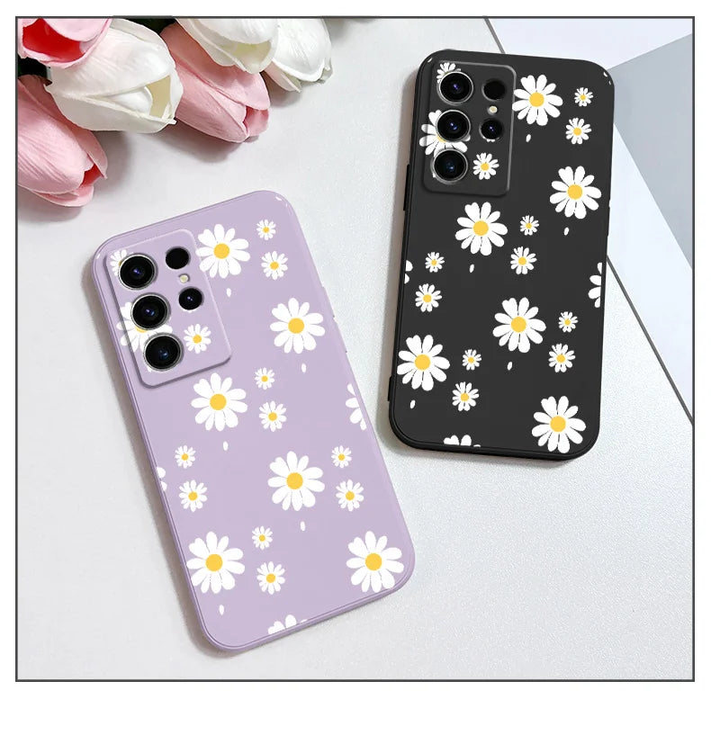 Daisy Petals Phone Case For Samsung Galaxy S25 S24 S23 S22 S21 S20 S10 S10E Ultra Plus FE Note 20 Ultra Plus Cover