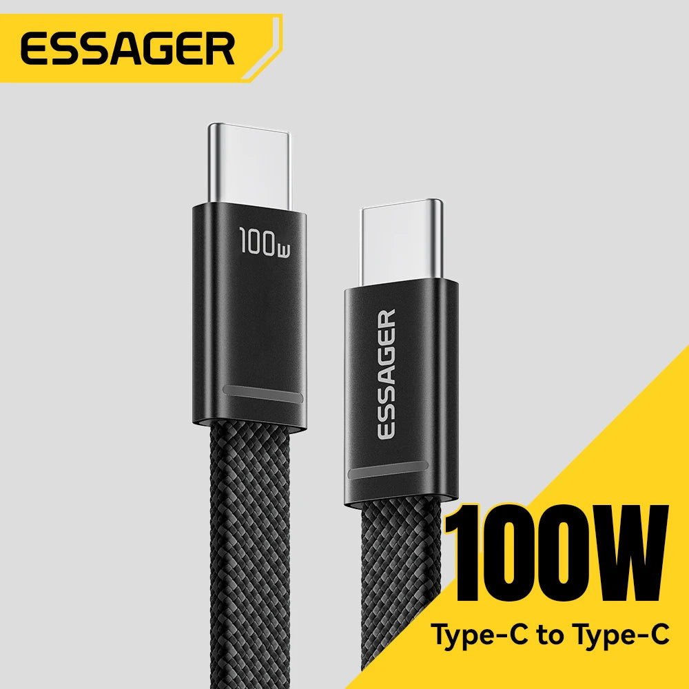 Essager 100W Type C To Type C Cable For iPhone 17 Fast Charging Charger Cord For Macbook Pro Samsung Huawei Ultra-thin Flat Wire