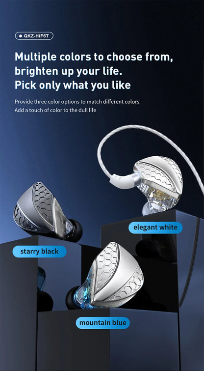 QKZ Hi6T In-Ear Headphones, Studio Monitors, Wired Bass Control, Mobile, Running, Live Streaming