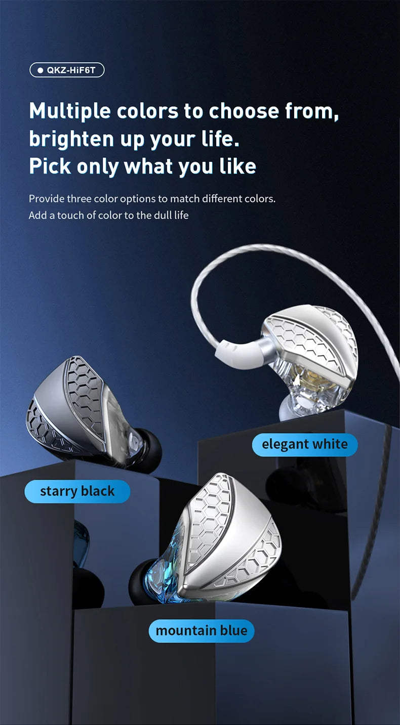 QKZ Hi6T In-Ear Headphones, Studio Monitors, Wired Bass Control, Mobile, Running, Live Streaming