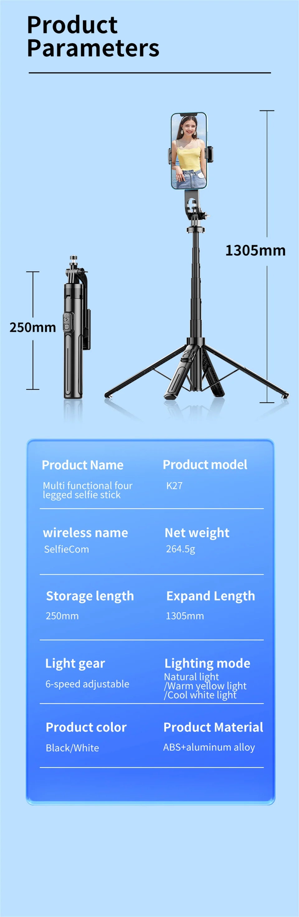 FANGTUOSI New Selfie Stick Universal Bluetooth Four-legged Tripod 1.3 Meter Mobile Phone Stand Anti-shake Live Broadcast