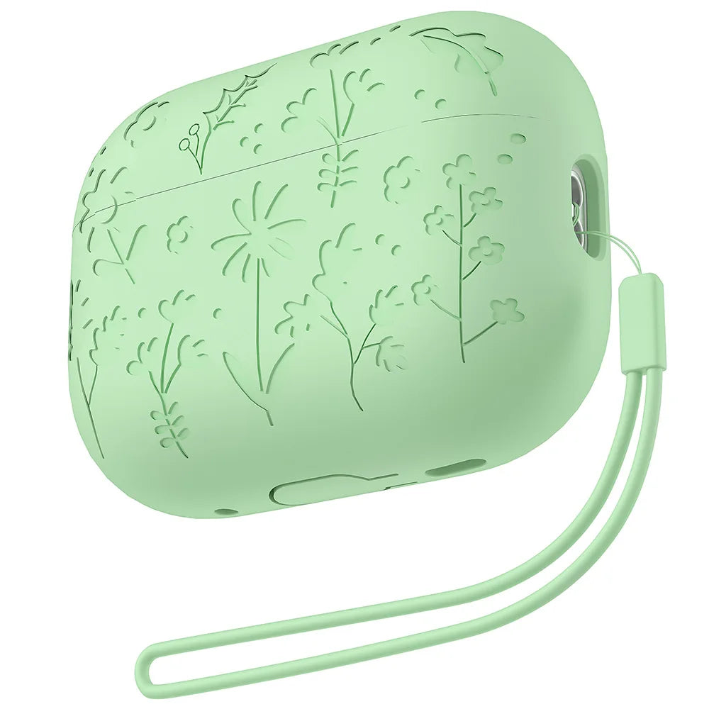 2025 New Flora Engraved Case for AirPods 4 Cover Shock-Proof Protective Silicone flower with Keychain for Apple Airpods 4 Case