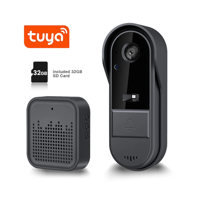 XBIBI Tuya WiFi doorbell, Smart Video Doorbell Camera, 2-way Intercom, Night Vision, microSD/cloud, waterproof, long standby, Wireless Security Camera, Rechargeable Battery