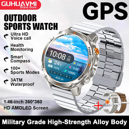 2026 New GPS Map Navigation Smart Watch Men Women Amoled Screen 3ATM Waterproof Sport SmartWatch Compass NFC BT Call Watches Men