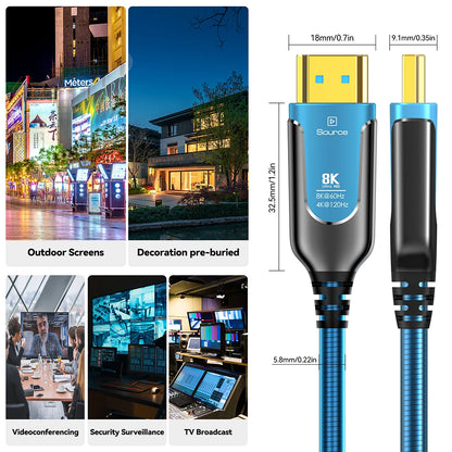 8K Armored HDMI Fiber Optic Cable 48Gbps 8K 60Hz 120Hz Ultra High Speed Armor HDMI 2.1 Cable Dynamic HDR EARC HDCP for HD TV Box