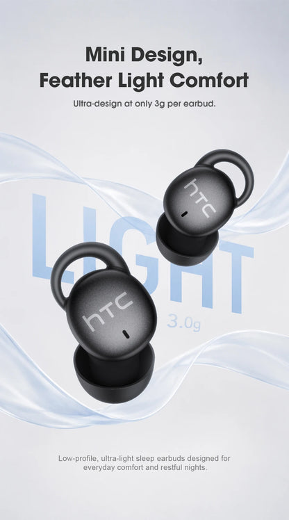 Micro Sleep Wireless Earbuds HTC NE97 Bluetooth 5.3 Pain-Free Fit 18H Playtime Friendly Earphones Soft Sound Side-Sleep