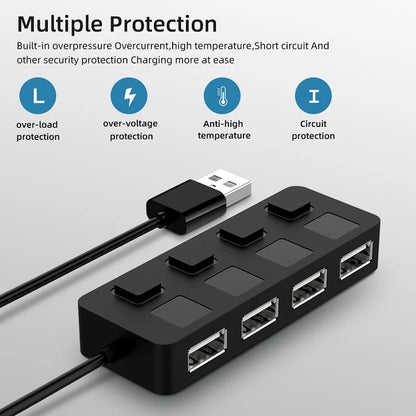 4 Ports USB 2.0 HUB Multi USB Splitter Expander Multiple USB 2.0 Hub Use Power Adapter USB2.0 Hub with Switch For PC Computer