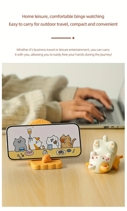 Cute Cartoon Cat Desktop Ornaments Phone Stand Creative Desk Decor for Office Home Kawaii Cat Glasses Storage Holder