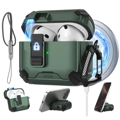 for AirPods 4/for AirPods Pro 3 Case Automatic Lock with MagSafe Phone Bracket Protective Case with Lanyard For AirPods Pro2/Pro