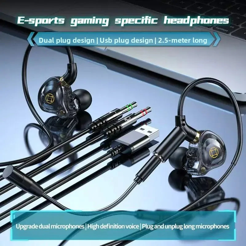KCKZ Dual Microphone Type-C Phone USB Computer Delta Gaming Earphones Wired Dual Plug Earphones