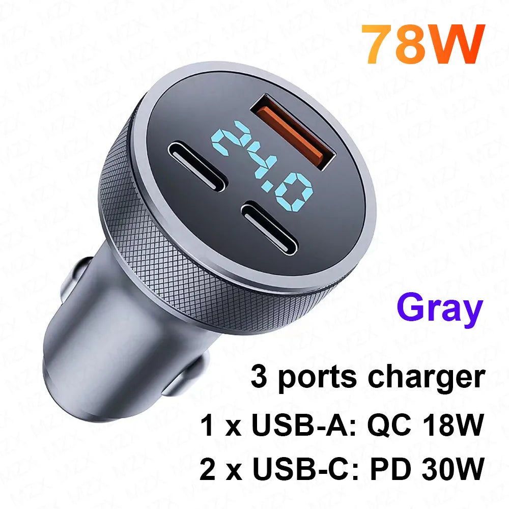 MZX 60W 48W 30W Duar Car Charger PD USB A Type C Smart Quick Charge 12V 24V Cigar Lighter Ultra QC 3.0 Charging for Cell Phone