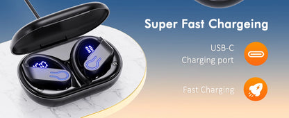 Wireless Earbuds,Bluetooth Sport Headphones,40H Playtime Earhook Headset,Wireless Earphone 6D Stereo HiFi Sound Noise Cancelling