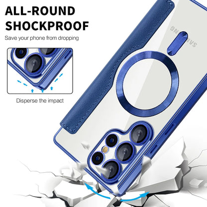 For Magsafe Magnetic Luxury Solid Color Leather Flip Wallet Card Slot Phone Case For Samsung S25 Ultra S23 S22 S24 Ultra Plus