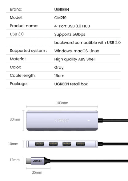 UGREEN USB C Hub 4 Ports USB Type C to USB 3.0 Hub Splitter Adapter for MacBook Pro iPad Pro Samsung Galaxy Note 10 S10 USB Hub