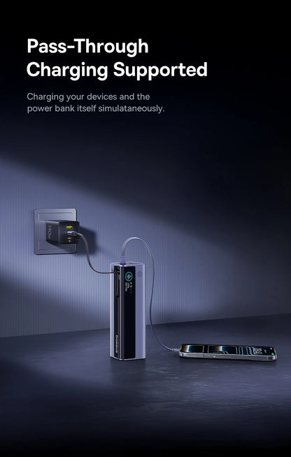 Baseus 200W 25000mAh Power Bank Dual Retractable USB-C Cables 4-Device Fast Charge Portable External Battery Charger For Laptop