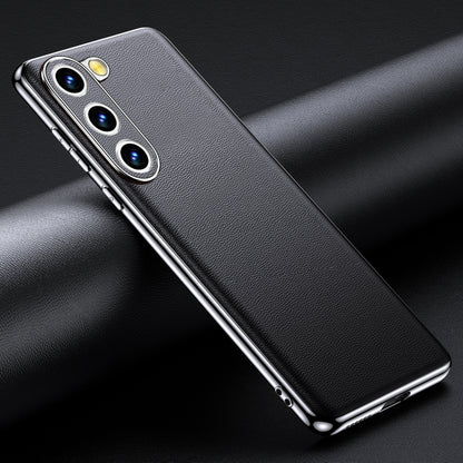 Genuine Cowhide Leather Phone Case for Samsung Galaxy S25 S24 S23 Ultra S22 Plus S21 Note 20 Plating Shockproof Protector Cover