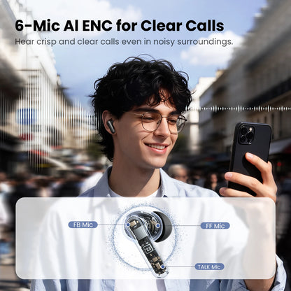 HAYLOU Flowbuds N50 ANC Bluetooth 6.0 Wireless Earphones Active Noise Cancellation 6 Mics AI Claer Call Earbuds 32H Playtime