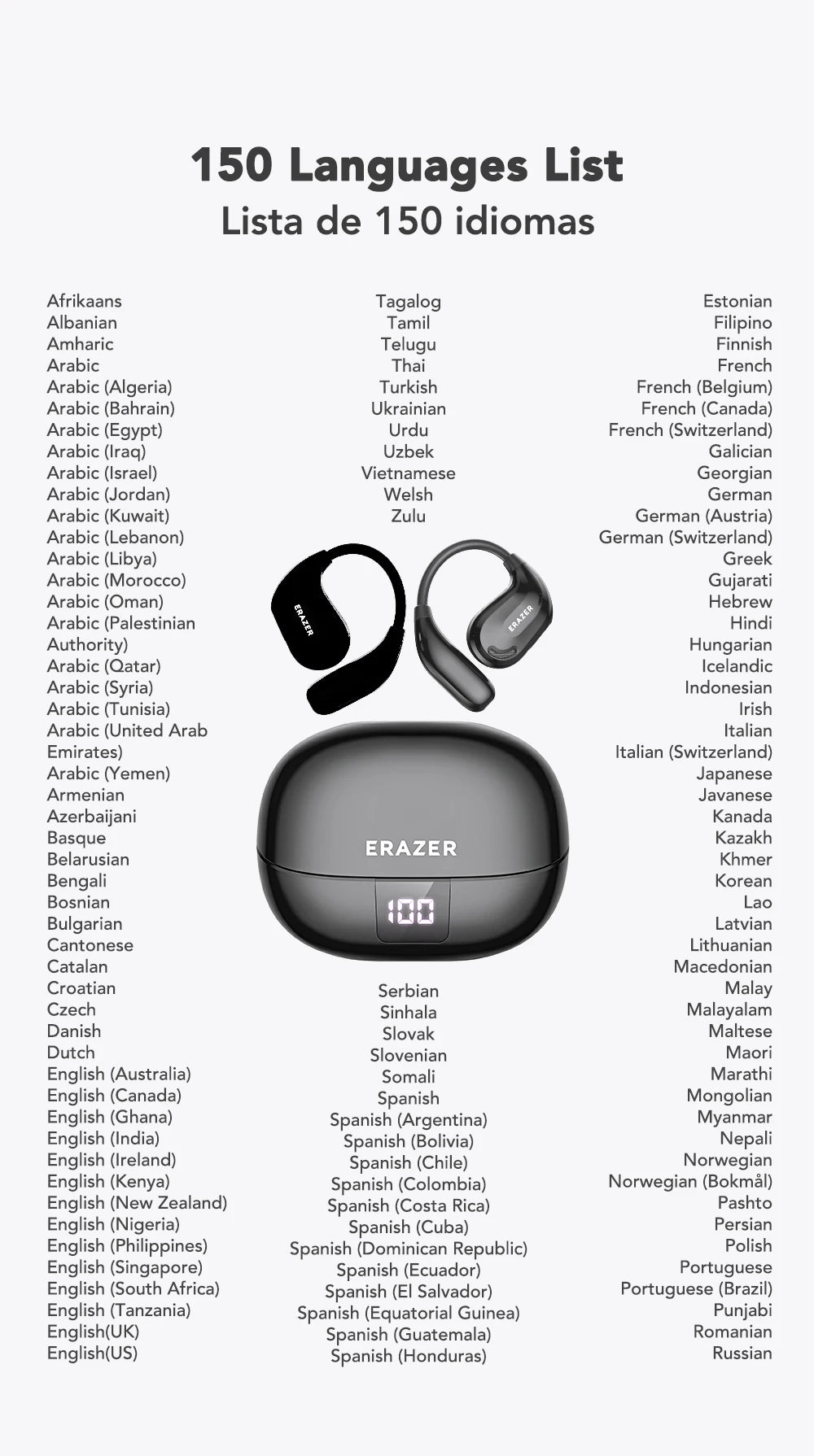 Erazer XT66 Intelligent Translator Earphone Wireless Headphones Bluetooth Earbuds Real-time Translate Equalizer APP Built-in Mic